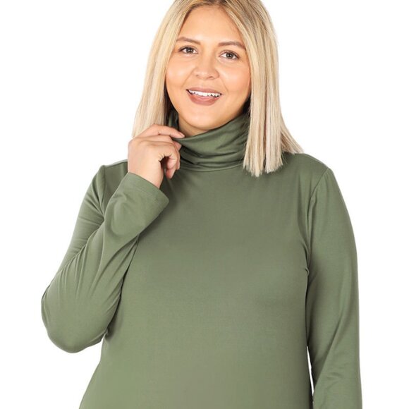 Plus Premium Microfiber Mock Neck Top "GREENS" - Picture 1 of 6